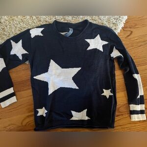 Lou & Gray super soft navy blue lightweight sweater w/white stars XS
